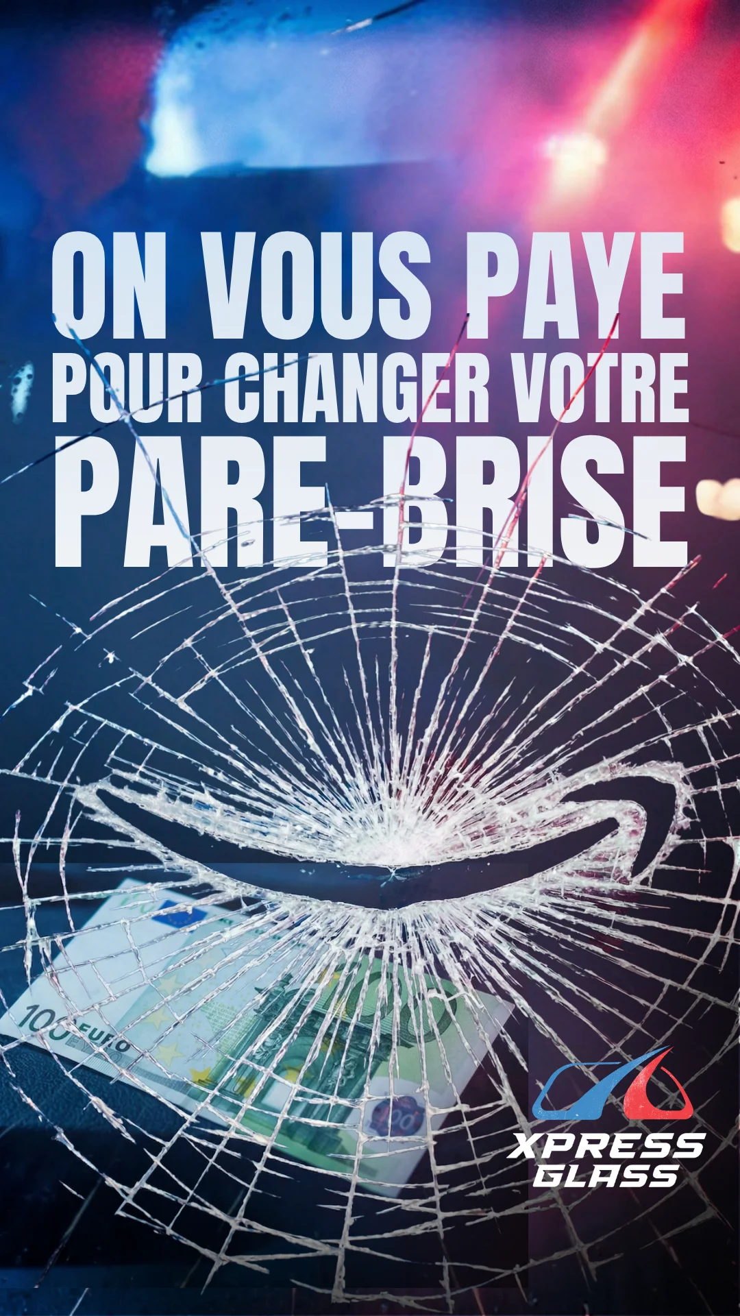 Visuel Xpress Glass paye votre pare-brise pour Xpress Glass · Direction artistique, Storytelling